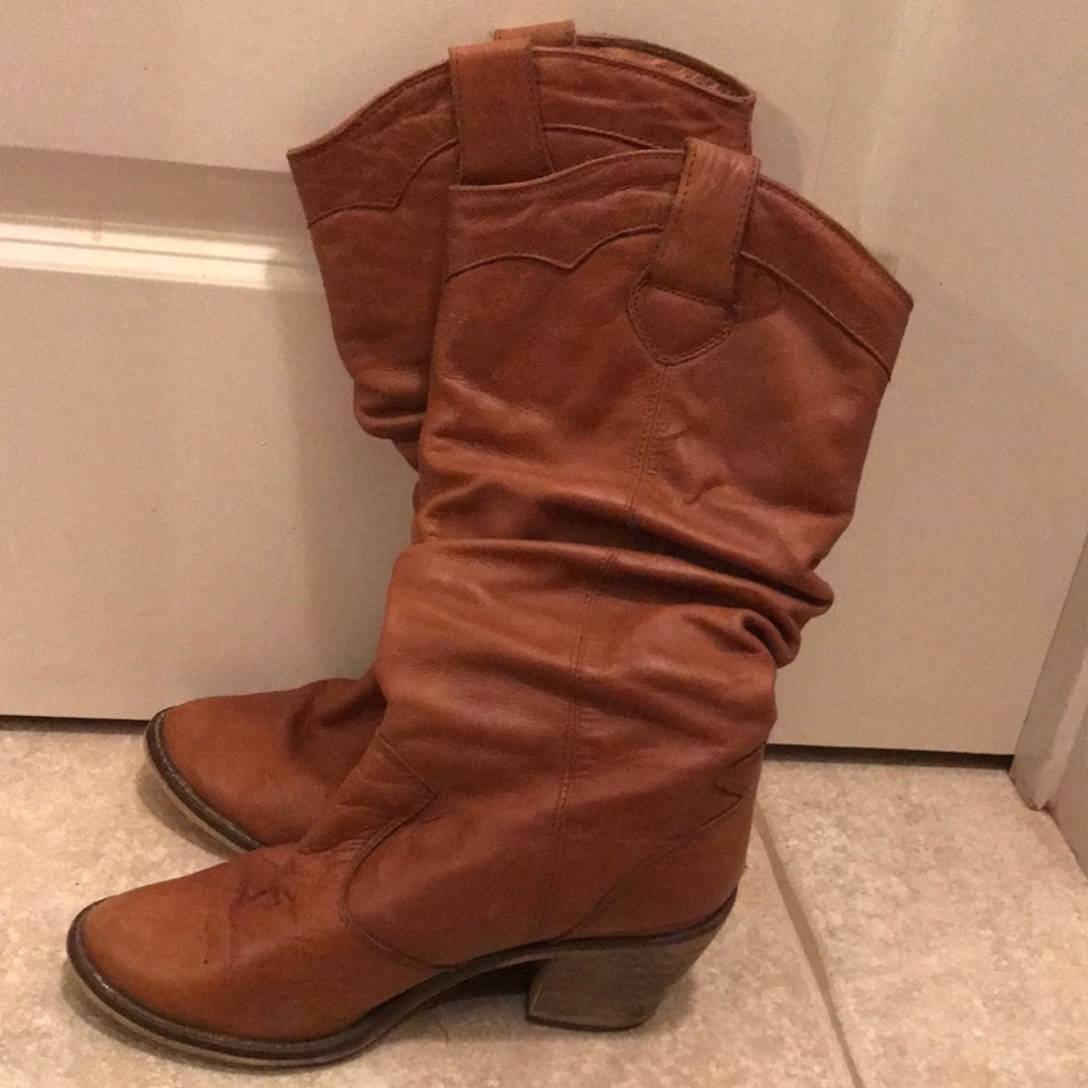 Steve Madden Brown Leather Slouch Calf Boots